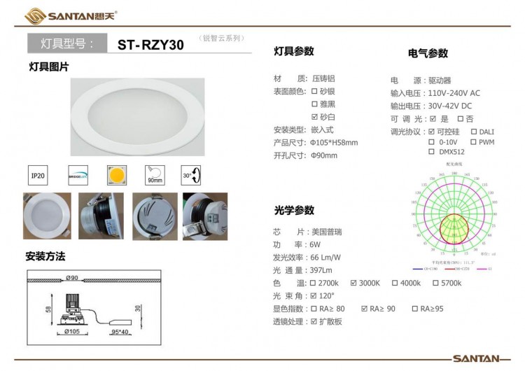 想天照明led筒灯st-rzy30